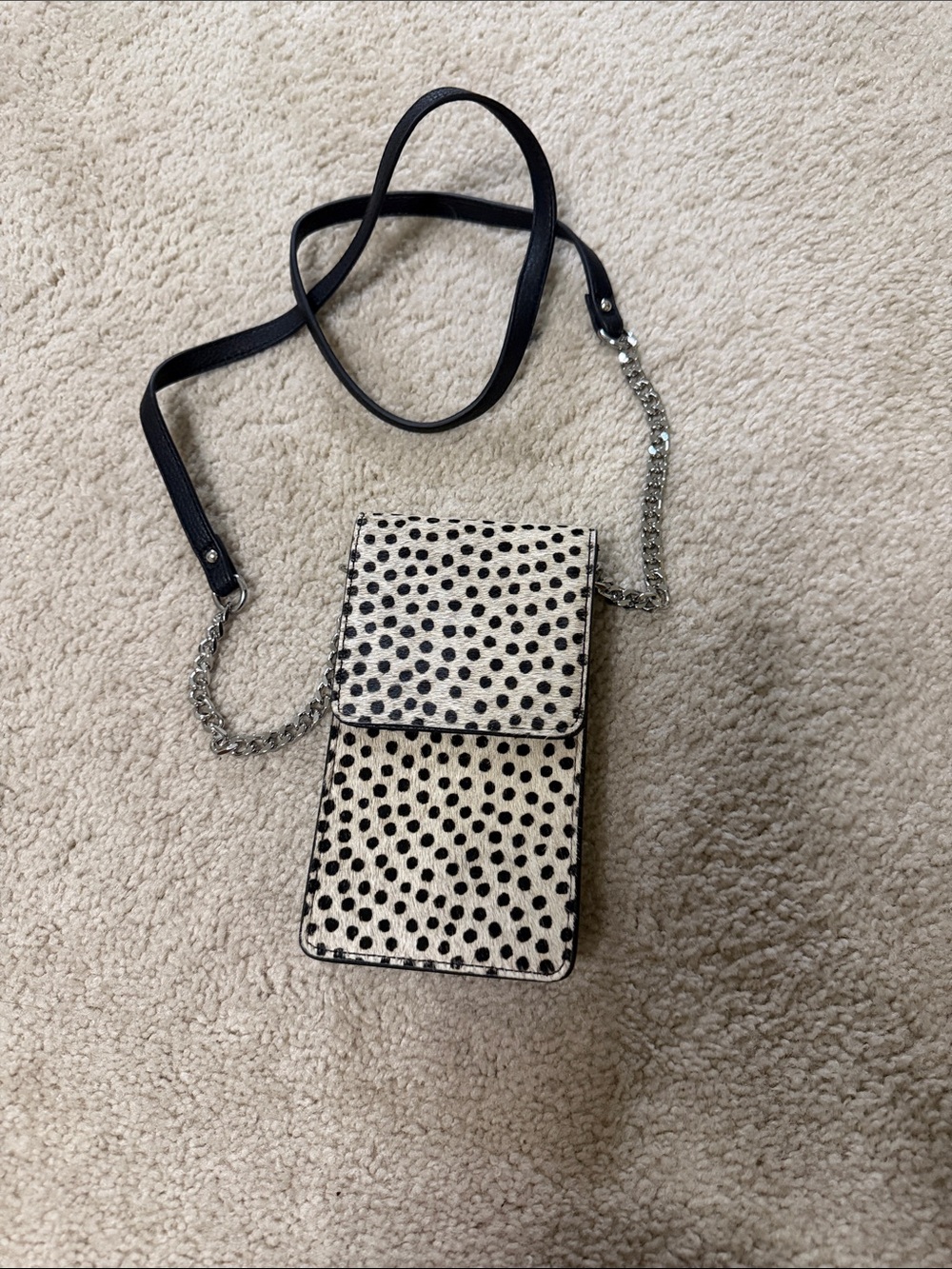 Spotted Leather Crossbody Phone Bag - Black & Cream